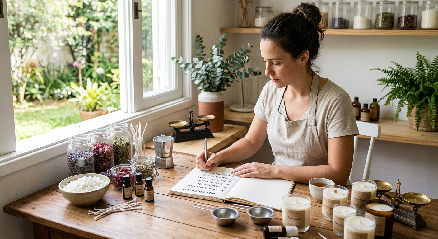 Empreendedora de velas artesanais preenche checklist para formalização.
